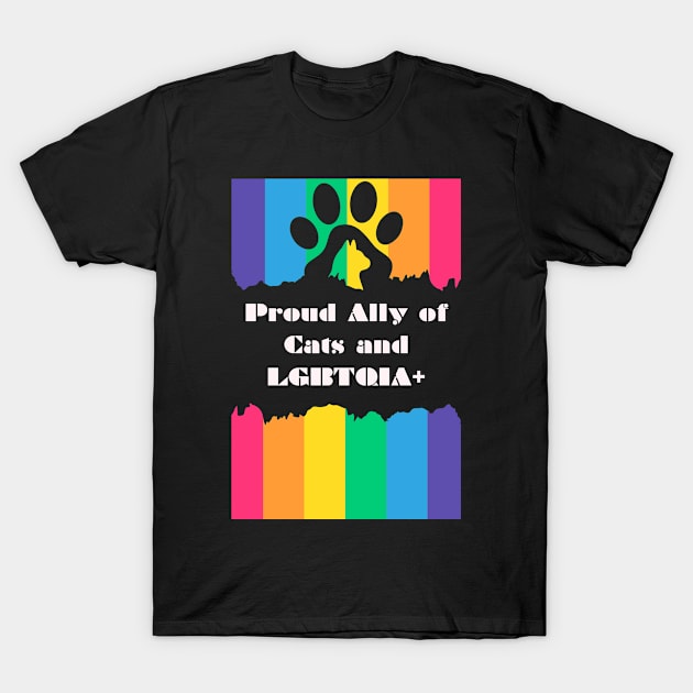 Proud Ally of Cats and LGBTQIA+ T-Shirt by elumirel